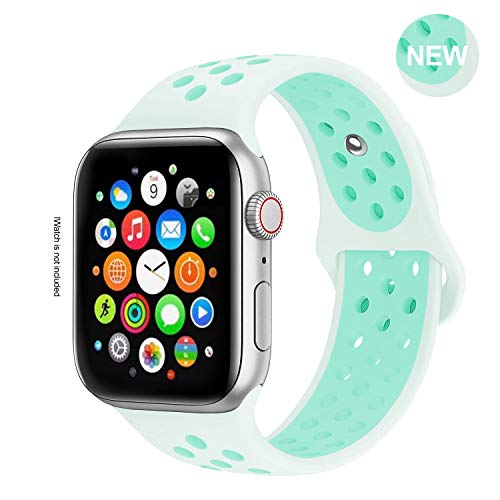 Book Cover GZ GZHISY Newest Band Compatible for Apple Watch Bands 38mm 40mm, Soft Silicone Sport Band Replacement Wristband, Compatible for iWatch Apple Watch Series 5/4/3/2/1, TealTint/TropicalGreen 38/40ML