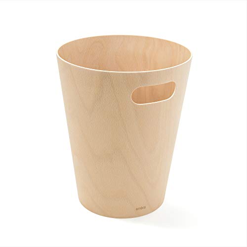 Umbra Woodrow, Natural 2 Gallon Modern Wooden Trash Can Wastebasket or Recycling Bin for Home or Office
