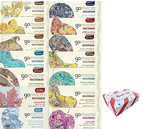 GoMacro Variety Organic Protein Bars - All Vegan Organic Protein & Snack bars Combo (Pack of 14), Gluten Free, Non GMO, Comes in XpressGift Box