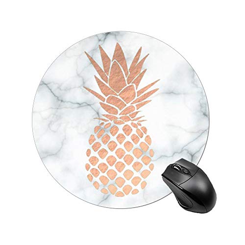 BYBART Mouse Pad, Gold Pineapple Black White Marble Mouse Pad Round Non-Slip Rubber Mousepad Office Accessories Desk Decor Mouse Pads for Computers Laptop