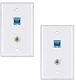 Ethernet Coax Wall Plate 2Pack,1 Cat6 Ethernet Port and 1 Gold-Plated Cable TV Coax F Type Port Wall Plate (White)