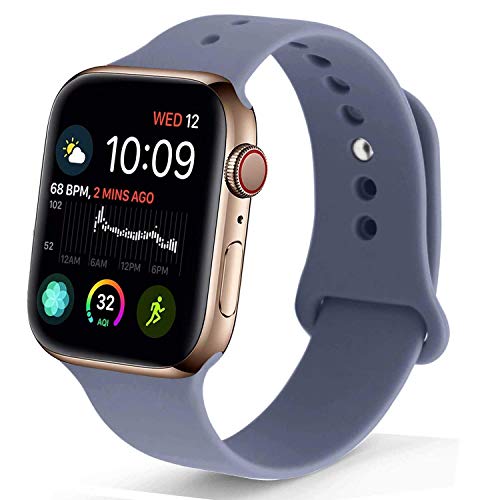 NUKELOLO Sport Band Compatible with Apple Watch 38MM 40MM, Soft Silicone Replacement Strap Compatible for Apple Watch Series 4/3/2/1 [Laveder Gray Color in S/M Size]