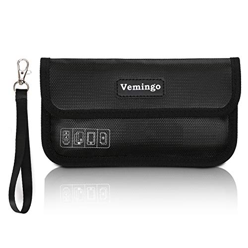 Vemingo Faraday Bag Fireproof Passport Holder Fire Safe Key Fob Case, RFID Signal Blocking Anti-Tracking GPS Pouch for Cell Phone, Car Key, Credit Cards Privacy Protection Anti-Theft Wallet Case