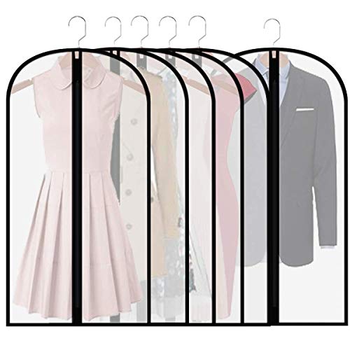 homeminda Garment Bags Clear 6packs 48in Moth Proof Dust Covers Hanging Lightweight Breathable with Study Full Zipper for Coats Dress Sweater Storage and Wardrobe