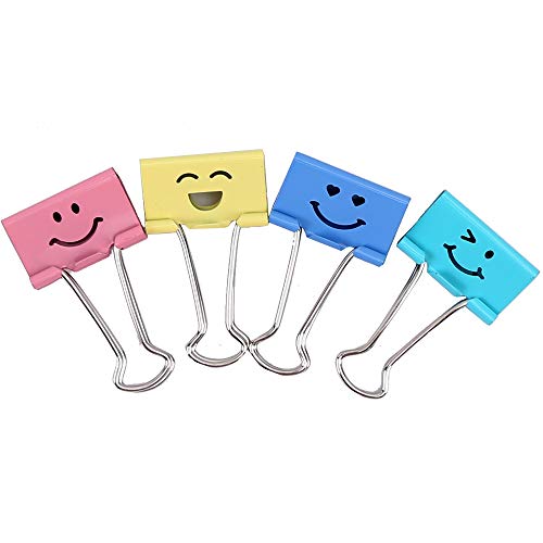 72 Pack Medium Paper Clips (1 inch/25mm), Smiling Face Binder Clips, Assorted Colors (1 inch)