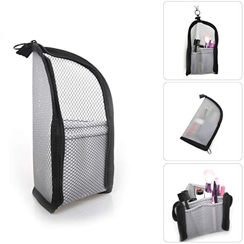 Patu Transparent Travel Toiletry Bag, Standing Waterproof Mesh Pouch, Toothbrush Holder Shaving Washing Kits Organizer, Personal Care Trip Case, Black