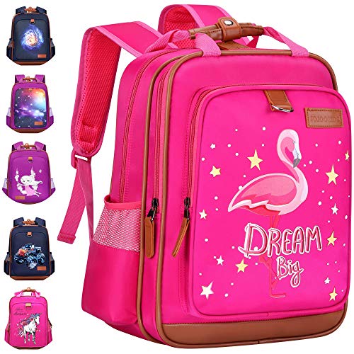 Book Cover JOJOOKIDS Kids Backpack for Girls Flamingo Backpack for School Water Repellent | Cute Backpacks for Elementary or Kindergarten | Pink School Bag 15” School Backpack