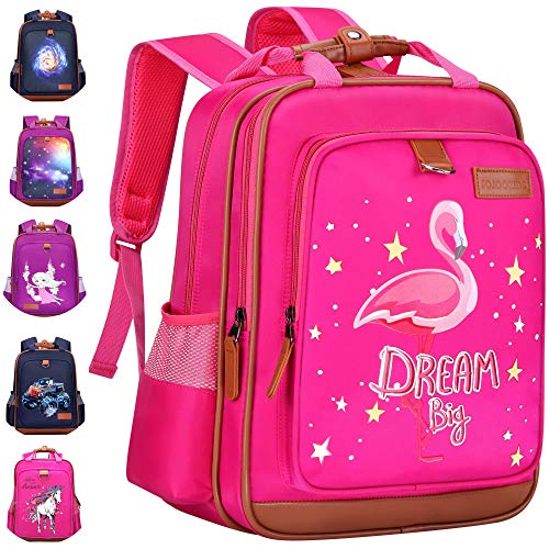 JOJOOKIDS Kids Backpack for Girls Flamingo Backpack for School Water Repellent | Cute Backpacks for Elementary or Kindergarten | Pink School Bag 15” School Backpack