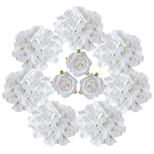 FLORRALIA Artificial Hydrangeas Silk Flowers for Wedding Flowers DIY Decor Pure White …
