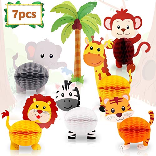 Distaratie Jungle Safari Animals Honeycomb Centerpieces 3D Table Decorations for Jungle Safari Birthday Baby Shower Party Decorations Supplies Set of 7