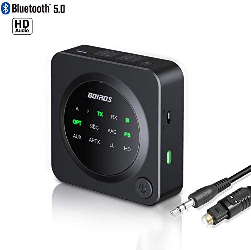 Bluetooth 5.0 Transmitter Receiver, BOIROS 2-in-1 Wireless 3.5mm Aux Bluetooth Audio Adapter - aptX Low Latency, Plug & Play Pair 2 at Once for Home TV PC Headphones Speakers & Car Stereo System
