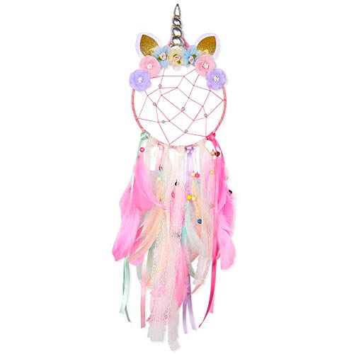 Book Cover QtGirl Dream Catchers for Kids Unicorn Dream Catcher Feather Wall Decor for Girls Bedroom Flower Wall Hanging Decoration Flower Dream Catcher