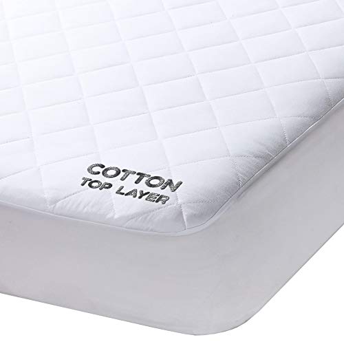 Twin Mattress Pad Cotton Cover Size 39x75 inches Stretches to 16 Deep - Fitted Quilted Sheet for Twin Bed , Cotton Cover