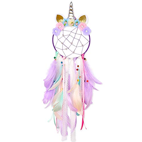 Book Cover QtGirl Dream Catchers for Kids Unicorn Dream Catcher Feather Wall Decor for Girls Bedroom Flower Wall Hanging Decoration Flower Dream Catcher