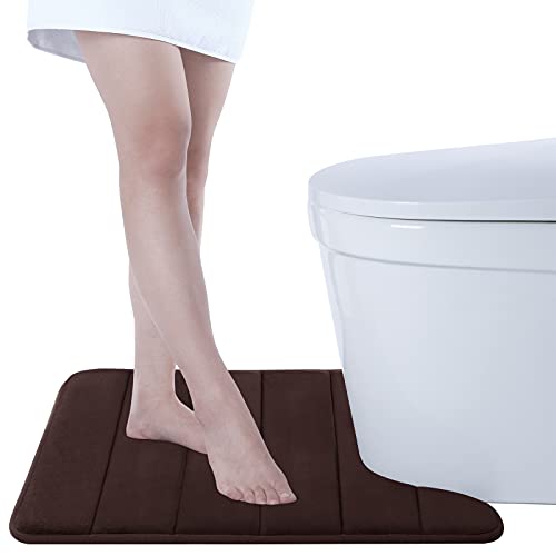 Buganda Memory Foam Contour Toilet Bath Rug, U-Shaped Non Slip Absorbent Thick Soft Washable Bathroom Rugs, Floor Carpet Bath Mat for Bathroom Sink Toilet (20" x 24", Coffee)