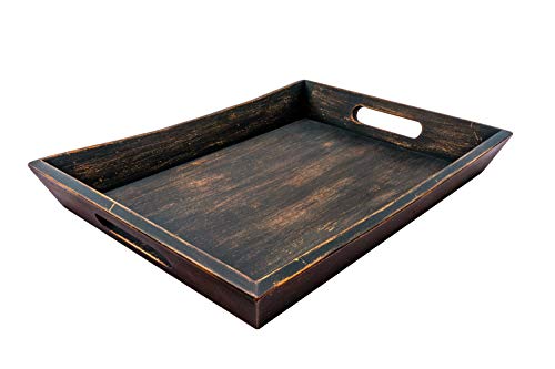 EZDC Wooden Tray, Coffee Table Tray, Ottoman Tray Dark Brown 16 x 12â€ Modern Aesthetic Decorative Serving Tray with Handles for Drinks and Food