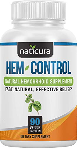 Naticura: Hem-Control Natural Hemorrhoid Supplement - Vegan Herbal Supplement with Psyllium Husks, Witch Hazel, and Ginger Root - 90 Count - Inflammation-Fighting Digestive Support