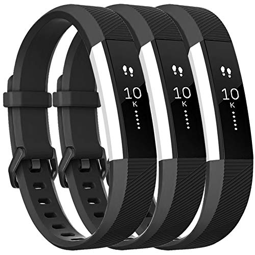 Vancle Bands Compatible with Fitbit Alta HR and Fitbit Alta, Newest Sport Wristbands with Secure Metal Buckle for Fitbit Alta HR/Fitbit Alta, Black/Black/Black, Small