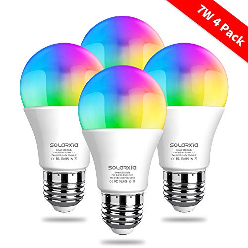 SOLARXIA Smart Light Bulb Color Changing Bulb Work with Alexa, Echo, Google Home and IFTTT, 7W (60 Watts) E27, Set of 4