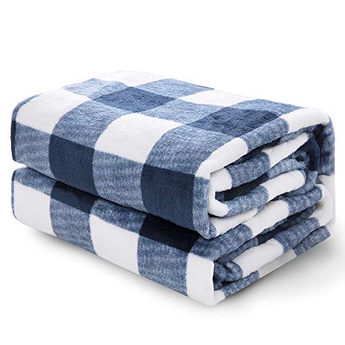 Bedsure Flannel Fleece Blanket - Printed Plaid - Bed Blanket for Bed, Couch, Car, Office, Camping Travel and Gifts Twin Size, 60 x 80 inches, Navy and White