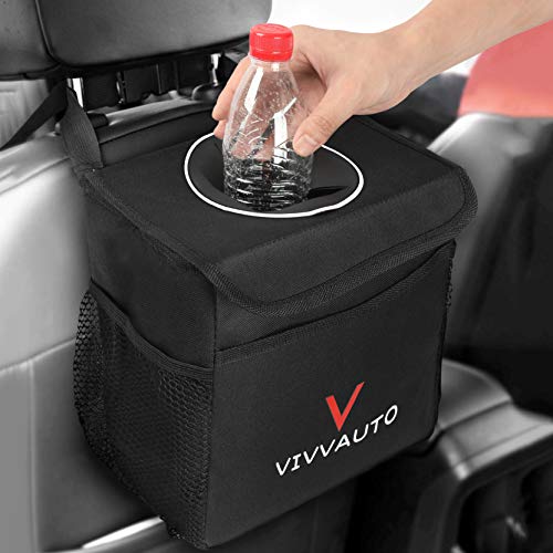 VIVVAUTO Car Trash Bag Can, Premium Leakproof Litter Garbage Bag for Travel, Reusable and Washable (Black, 1)