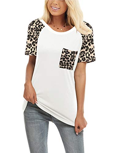 Book Cover Topstype Womens Short Sleeve Tops Crew Neck Casual Leopard Shirts with Pocket Tee