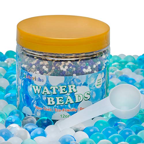 FansArriche Ocean Water Beads for Kids Tactile Sensory Experience, 12 Oz Blue Sensory Beads with Counting Spoon