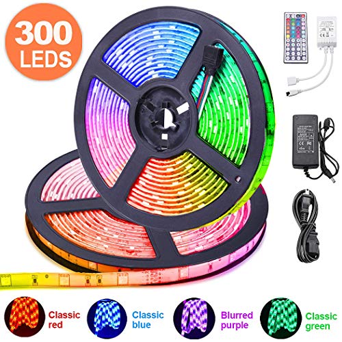 SFOUR LED Strip Lights Kit, Waterproof 2x5m(32.8ft in Total) 5050 RGB 300led Strips Lighting Flexible Color Changing with 44 Key IR Remote Ideal for Home, Kitchen, DC 12V 6A UL Listed