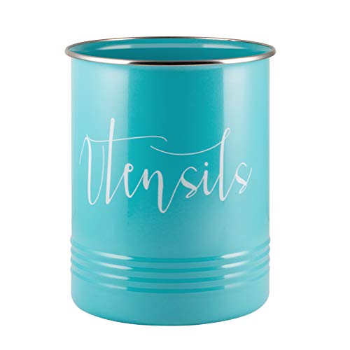 Kitchen Utensil Holder Farmhouse Caddy: Farm House Decorations Decor and Accessories Cooking Tool Utensils Crock Includes Spatula Resting Spoon for Counter in Turquoise