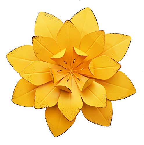 GIFTME 5 Yellow Metal Layered Flower Wall DÃ©cor for Bathroom Livingroom Garden Indoor or Outdoor Wall Sculptures(10X2 inch)