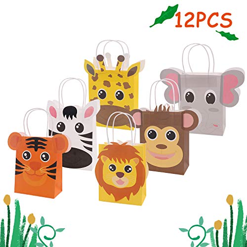 Jungle Safari Favor Bags Zoo Animals Birthday Treat Goody Bags for Kids Baby Jungle Party Favor Decorations Supplies Pack of 12