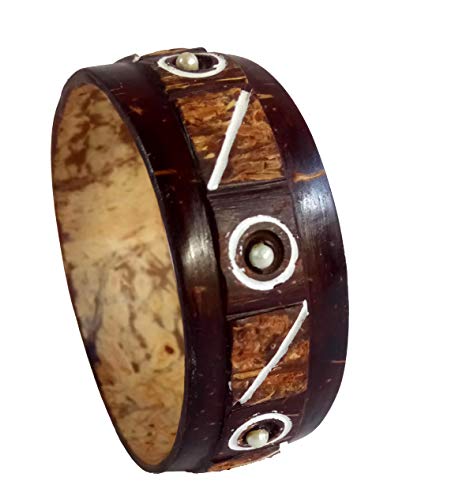 Thennai Crafts Coconut Shell Bangle (6.00cm) Broad Pearl Design