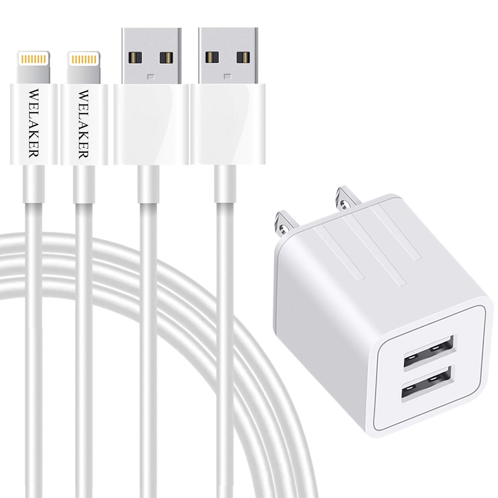 iPhone Charger, WELAKER 2 Pack 6ft Lightning Cable Data Sync Transfer Cord with 2 Port Wall Charger Charging Plug Adapter(ETL Listed) Compatible with iPhone 13 12 11 Pro Max XS XR X Plus for iPad