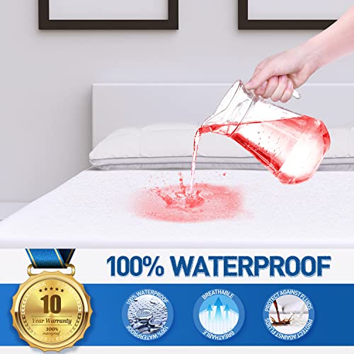 ZAMAT Premium 100% Waterproof Mattress Protector, Breathable & Noiseless Mattress Pad Cover, Fitted 8"-24" Deep, Smooth Soft Cotton Terry Covers