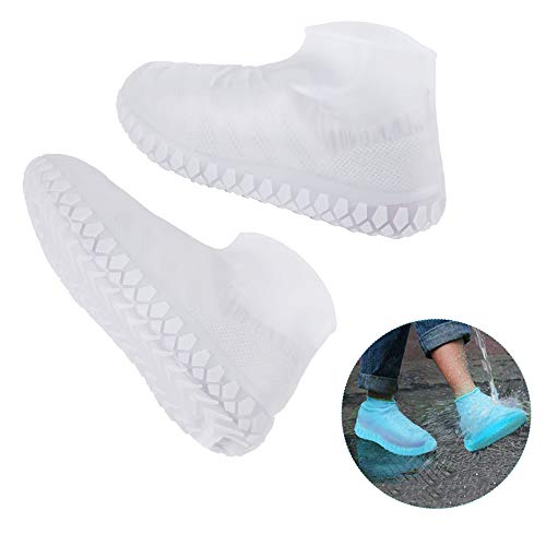Cutedoy Shoe Covers,Outdoor Waterproof Silicone Shoes Covers and Reusable Rain Boots for Cycling,Outdoor,Camping,Fishing,Garden (White, L)