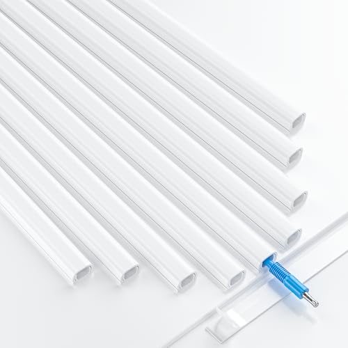Wall Cord Hider - On-Wall Cable Cover - Mini Size for Hiding a Cable Concealer, Paintable Cord Hider for Speaker Wire, Ethernet Cable - 8X L15.7in W0.5in H0.35in, Total 125in, CMC-06 White