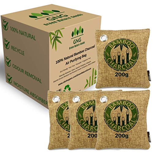 Green Nature Goods Bamboo Charcoal Air Purifying Bag (4 Pack) - 200g Natural Air Purifier Freshener Bags - Best Activated Charcoal Odor Removal for Home, Car, Closet, Bathroom, Shoe and Gym Bag