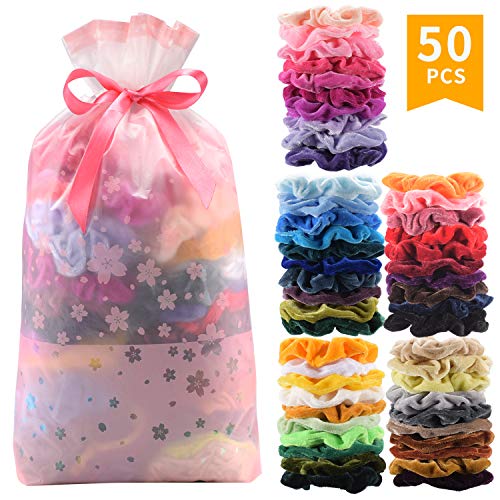 50 Pcs Premium Korean Velvet Hair Scrunchies Hair Bands Scrunchy Hair Ties Ropes Scrunchie for Women or Girls Hair Accessories