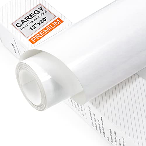 CAREGY Heat Transfer Vinyl HTV Iron on Vinyl for T-Shirts 12 Inches by 20 Feet Roll (White)