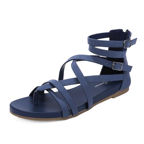 Luffymomo Women's Gladiator Strap Sandals Flat Fisherman Thong Cross Strappy Sandals