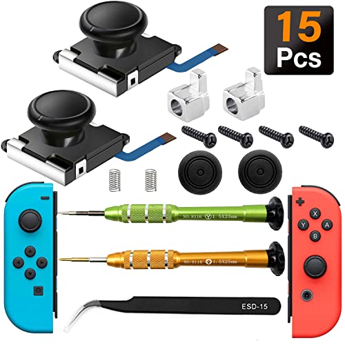 iiwey 2-Pack 3D Replacement Joystick Analog Thumb Stick for Switch Joy-Con Controller,2 Pack Joy-con Metal Latch, Include Y1.5 Screwdrivers,Joycon Joystick Replacement to Fix Drift Joy-con Stick