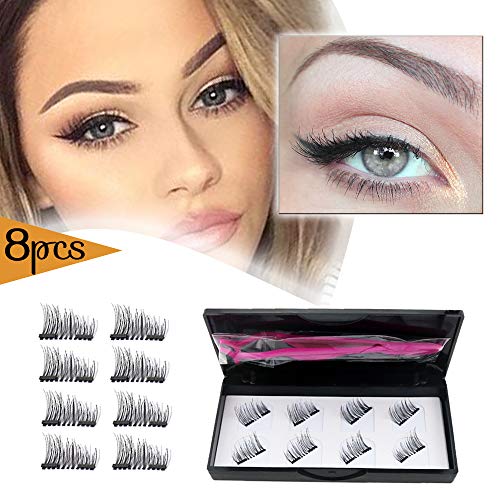Book Cover Magnetic Eyelashes Dual Magnets False Eyelashes with Tweezer NO GLUE Fake Lashes Extension for Natural Look 8 Pieces /2 pair ...