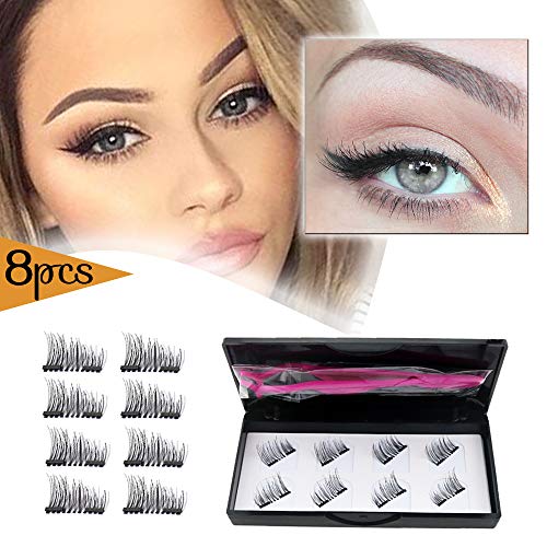 Magnetic Eyelashes Dual Magnets False Eyelashes with Tweezer NO GLUE Fake Lashes Extension for Natural Look 8 Pieces /2 pair ...