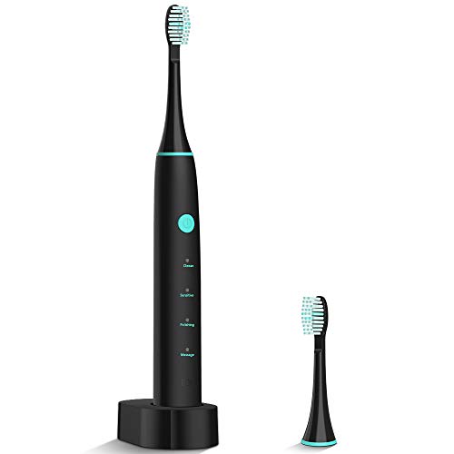Sonic Electric Toothbrush, Ultra Whitening Travel Toothbrush for Adults, Rechargeable Wireless Charge, with 2 PEDEX Brush Head & 4 Modes, Smart Timer, IPX7 Waterproof, Memory Chip, 30-day Battery Life
