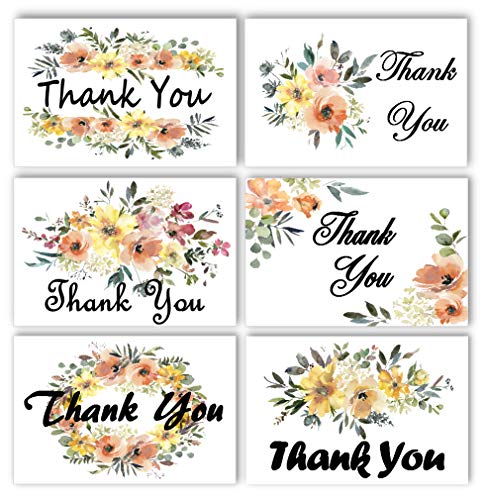 Book Cover 48 Thank You Cards and Envelopes, Vanilla Floral Blank Note Cards - Perfect for Wedding, Business, Graduation, Baby Shower, Funeral, All Occasions - 4x6 Photo Size