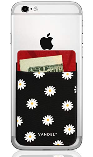 Vandel Pocket: Stick On Fabric Cell Phone Wallet | Credit Card Holder for Back of Smartphone Case | Stretchy Fabric Adhesive Sleeve Compatible with All Devices | Daisy