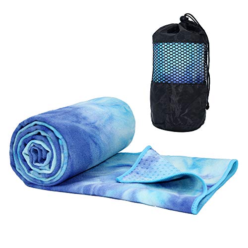 ATIVAFIT Yoga Mat Towel, Non Slip Hot yoga towel 100% Microfiber Sweat Absorbing Pilates Bikram Yoga Towel (Blue)