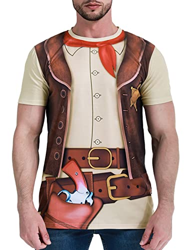 Funny World Men's Cowboy T-Shirts Graphic Short Sleeve Western Party Costume