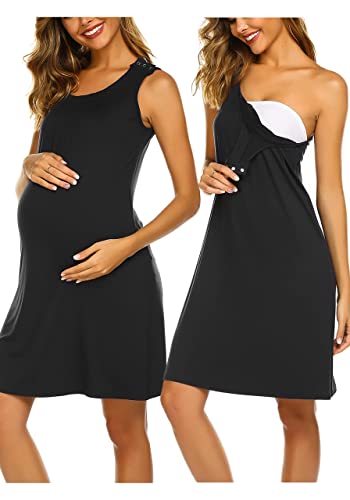 Ekouaer Nursing Nightgown | 3 In 1 Labor, Delivery, Nursing Hospital Gown Maternity Nursing Dresses Breastfeeding S-XXL