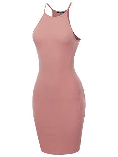 Awesome21 Women's Solid High Neck Ribbed Body-Con Mini Dress
